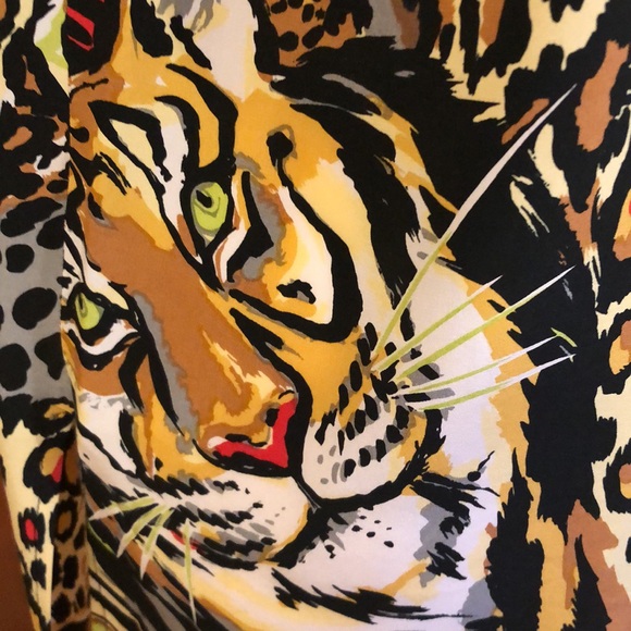 Bob Mackie Wearable Art- Vintage Big Cats Animal Abstract Print Silk Blouse - Picture 9 of 13